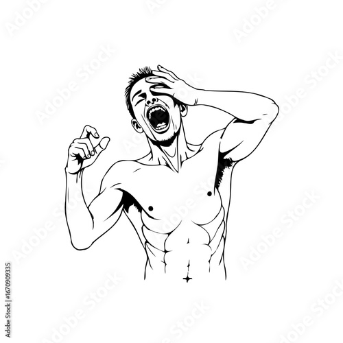 Distressed figure depicted in stark lines demonstrating the raw emotion and expression through