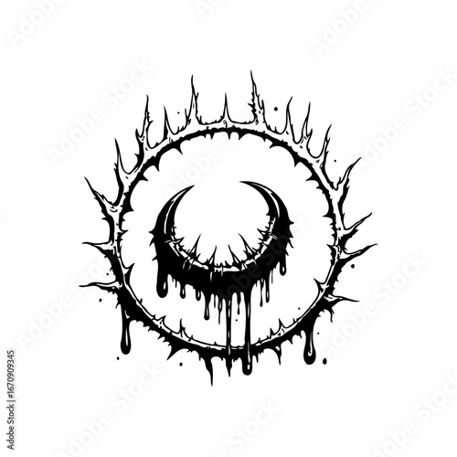 Dramatic gothic lunar eclipse depiction within a thorn-studded sun symbol dark fantasy illustration