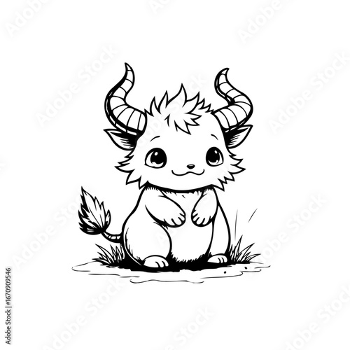 Enchanting creature illustration: a whimsical horned character fostering a sense of wonder and
