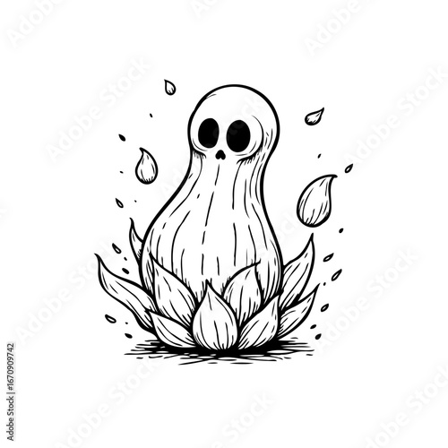 Ethereal apparition floating gently amidst lotus petals embodying tranquility and mysterious charm