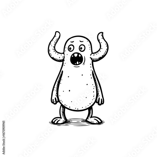 Hand-drawn comical ghost illustration showcasing whimsical character with expressive features and