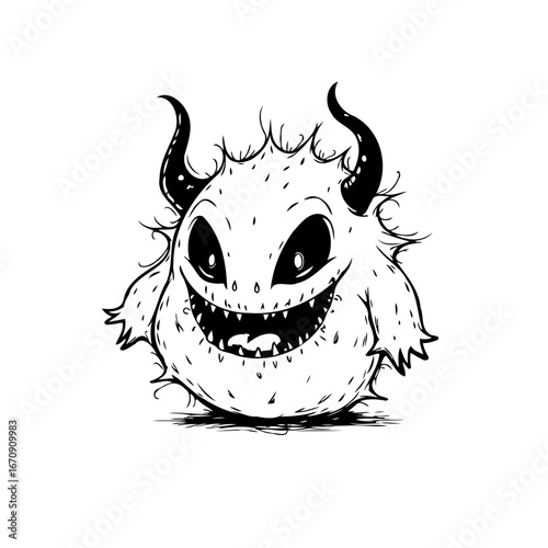 Humorous horned creature illustration with sharp teeth for playful designs and artistic projects