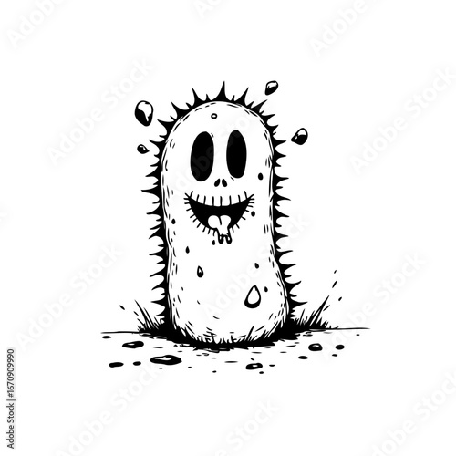 Humorous single celled organism illustration showcasing a whimsical creature with a cartoonish
