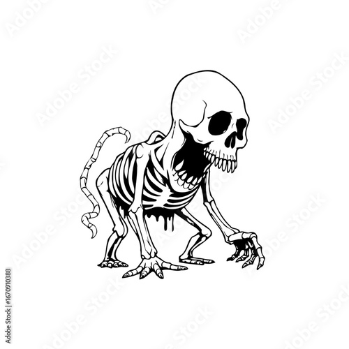 Intricate skeletal creature illustration embodying macabre aesthetics evoking themes of mortality