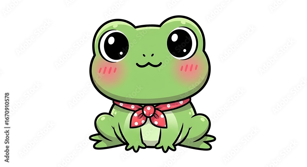 Obraz premium Adorable cartoon frog with red bandana wearing a cute happy expression isolated on white background
