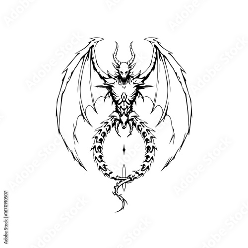 Intricate winged beast with skeletal features evoking fantasy realm and gothic symbolism in