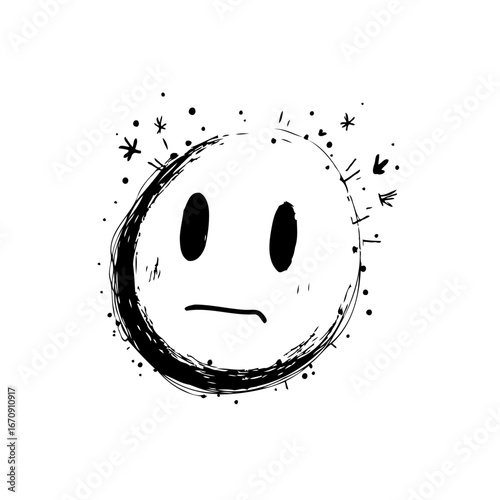 Monochrome sketch face conveys contemplative mood, simplistic design evokes universal emotions,