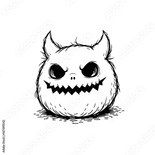 Sketchy halloween monster with sinister grin illustration creating a whimsical yet spooky