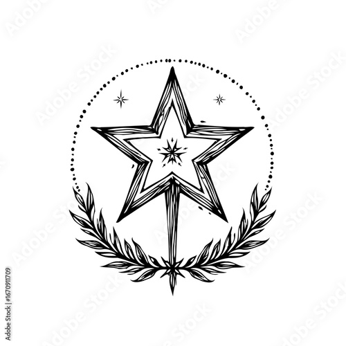 Stylized astral star illustration celestial ornament whimsical design black lines decorative