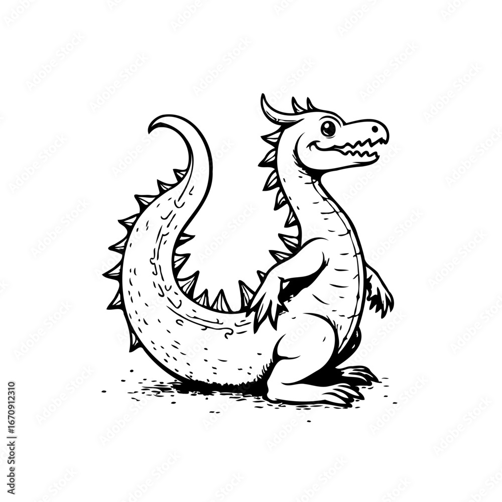 Obraz premium Whimsical dragon illustration: A charming cartoon creature brings a touch of fairytale fantasy and