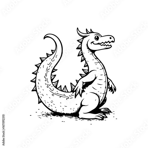 Whimsical dragon illustration: A charming cartoon creature brings a touch of fairytale fantasy and