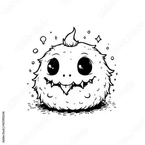 Whimsical fluffy creature illustration radiating charm evoking delightful fun lightheartedness