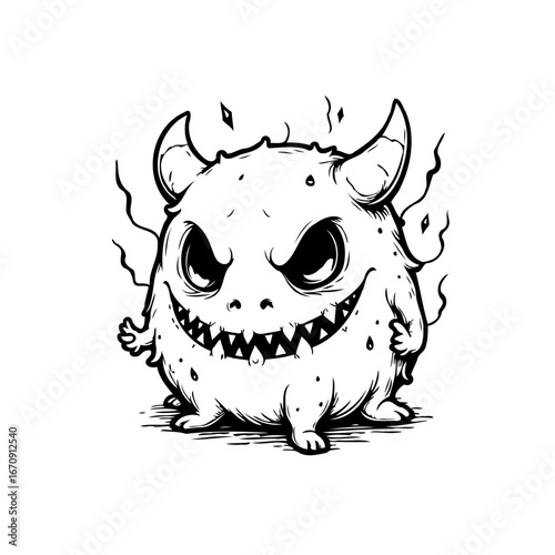 Whimsical horned beast illustration for children's books unleashing monstrous adventures and