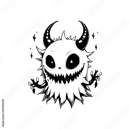 Whimsical horned character illustration evoking fantasy and enchantment with a spooky festive