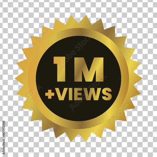 Golden starburst badge with the text 1m views prominently displayed in bold yellow letters against a black background signifying a major milestone achievement