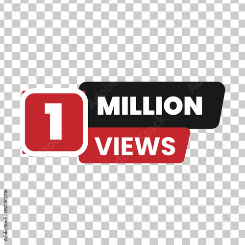 Milestone achievement celebration graphic with a red and white one million views badge and text on a transparent background