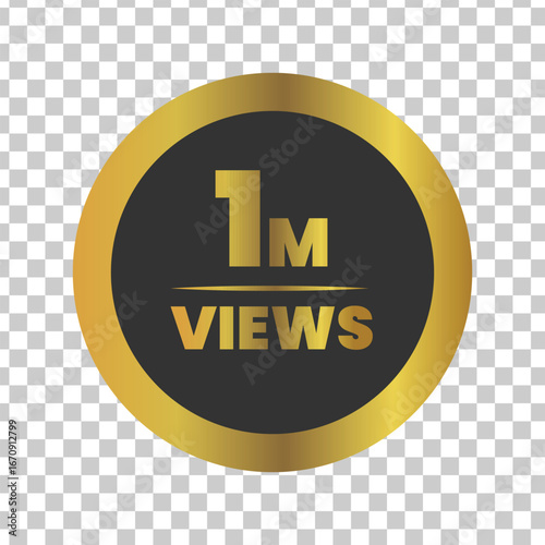 Golden circular badge celebrating one million views with the text one million views in bold yellow font on a dark gray background