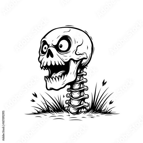 Whimsical skeleton rising: A spooky and comical illustration for playful halloween decorations or