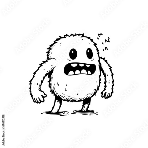 Whimsical sleepy furry creature illustration expressive emotions funny monster art drawing