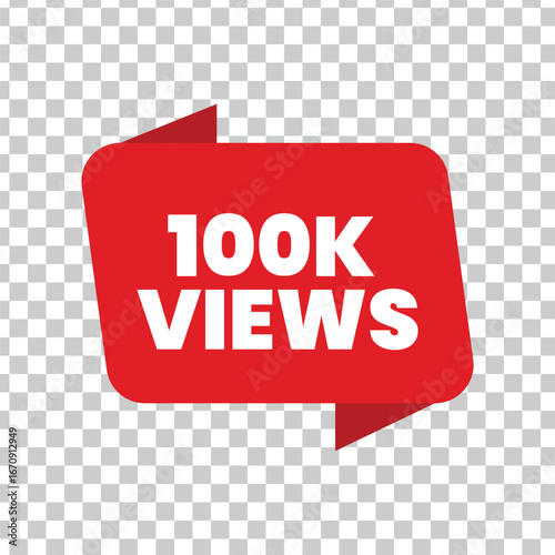 Red ribbon banner celebrating one hundred thousand views milestone with white text on a transparent checkered background