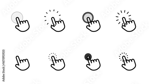 Fotografi Set of mouse pointer packs showcasing hand cursor in click, select, tap and idle states