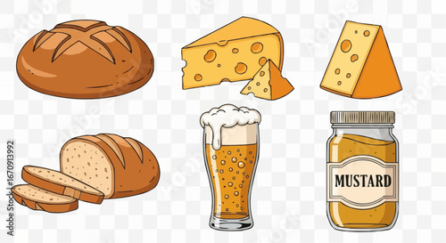Welsh rarebit day rarebit galês vector 3 of september vector delicious food pairing illustration featuring bread cheese beer and mustard for culinary design use