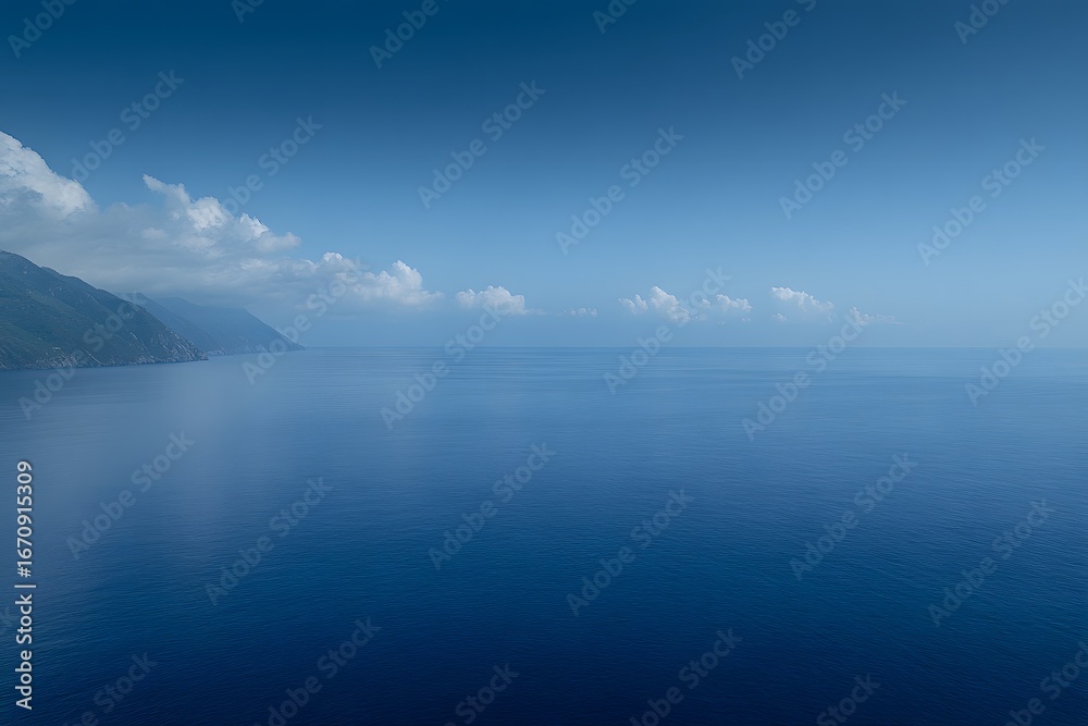 Fototapeta premium Serene Coastal Landscape, Ocean View with Clouds and Cliffs