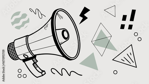 Announcement Megaphone Loudspeaker Vector Illustration Graphic Design Marketing Communication Promotion Advertising Public Speaking News Broadcast Bulletin Message Information Modern Art Abstract Bac.