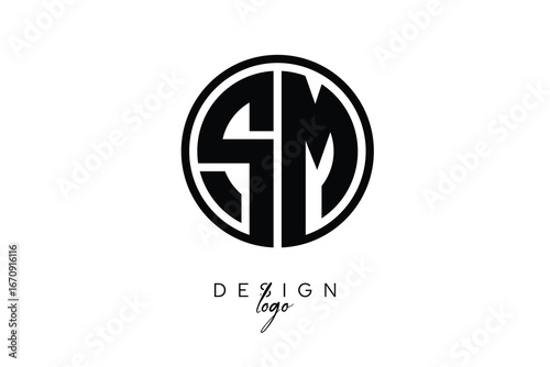 SM Circular Monogram Logo Modern Black & White Emblem for Luxury Branding & Elegant Visual Identity