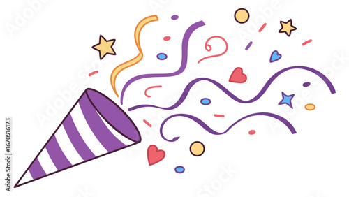 Colorful Party Popper Exploding with Confetti.