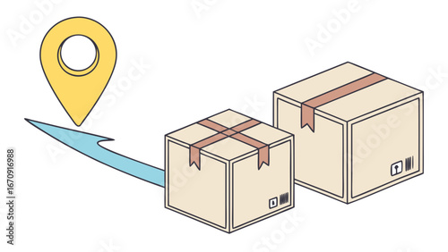 Delivery tracking packages in transit online shopping shipping process location pin boxes cartoons isometric illustration delivery service logistics transportation order tracking package delivery shi.