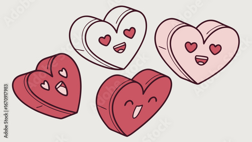 Cute Cartoon Hearts Valentines Day Love Romantic Sweetheart Heart-Shaped Happy Emoji Graphic Design Illustration Vector Art Digital Art Romantic Design Love Symbols Pink Red Whimsical Fun Playful Cel.