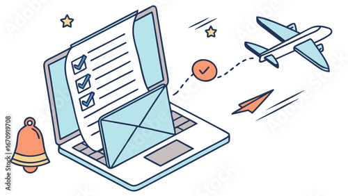 Online Check-in for Flight Travel Booking Checklist Airplane Icon Illustration.
