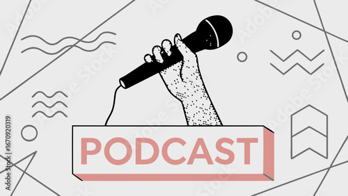 Podcast Illustration with Microphone.