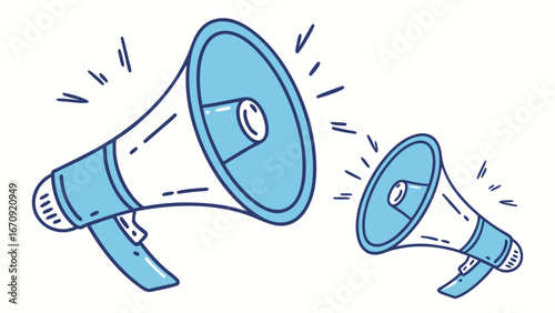 Two Cartoon Megaphones Announcing Important News Modern Flat Design Illustration.