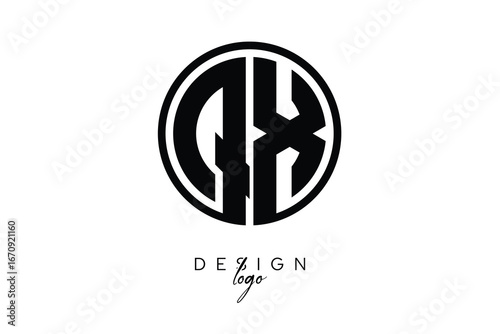 QX Circular Monogram Logo Modern Black & White Emblem for Luxury Branding & Elegant Visual Identity