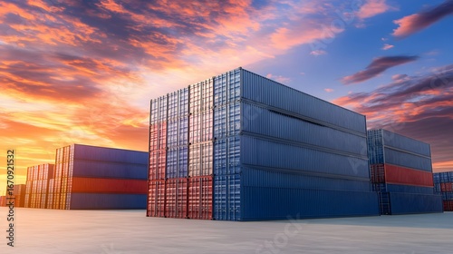 Sunset Shipping Containers, Global Logistics and Cargo Transportation