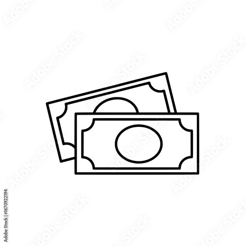 Vector outline icon showing two stacked banknotes, representing currency, finance, and wealth. Perfect for digital payment concepts