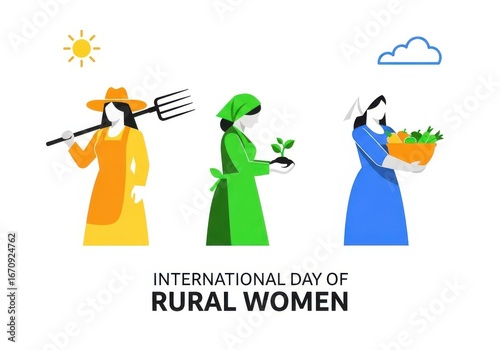 International Day of Rural Women Illustration Featuring Women Farming Planting and Harvesting