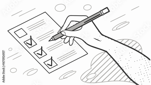 Checklist hand writing document form task to-do checkboxes complete finished planning organization management business office work productivity efficiency success goal achievement schedule agenda app.