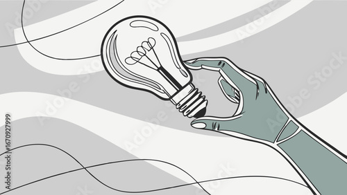 Hand holding a light bulb idea innovation creative concept design element inspiration solution thinking business technology abstract art minimalist illustration graphic design vector art electricity .