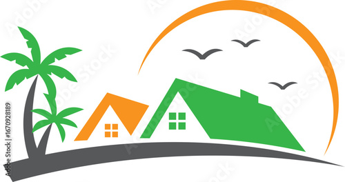 Landscape Home Real Estate Logo Design Nature Icon Template Vector