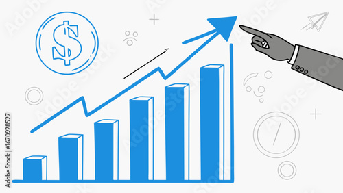 Financial Growth Chart Upward Trend Business Success Investment Profit Hand Pointing Progress Statistics Data Analytics Economy Finance Marketing Strategy Planning Goal Achievement Development Increa.