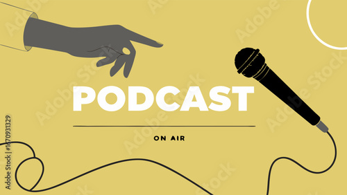 Podcast Graphic Design Microphone and Hand Gesture On Air Illustration.