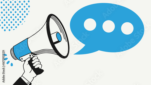 Announcement MegaPhone Speech Bubble Communication Marketing Advertisement Promotion Public Speaking Message News Broadcast Loudspeaker Hand Holding Megaphone Vector Illustration Graphic Design Socia.