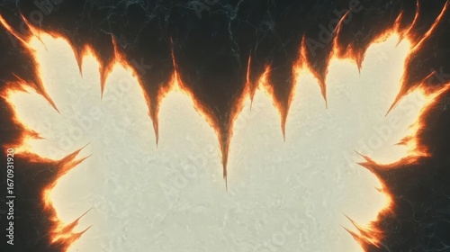 Abstract fiery design resembling a symmetrical shape with a textured background.