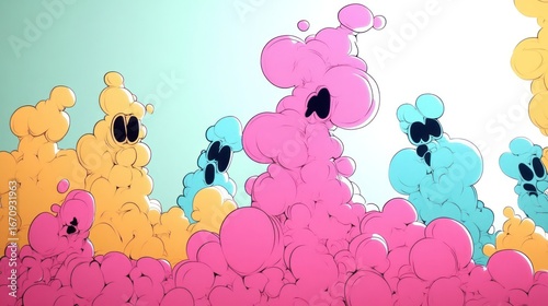 Colorful abstract shapes resembling bubbles in vibrant hues against a light background.