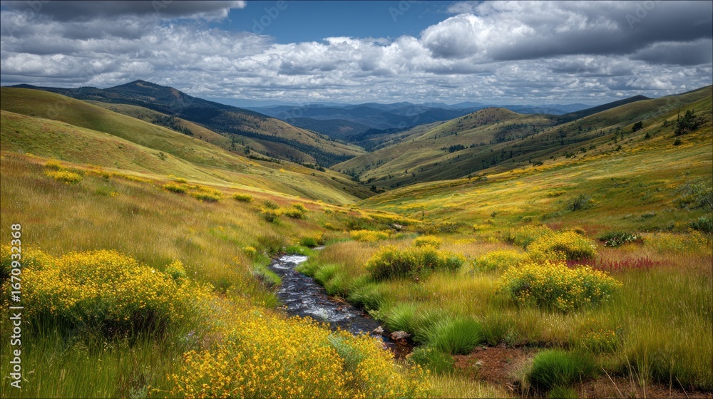 Naklejka premium Wildflower valley landscape view