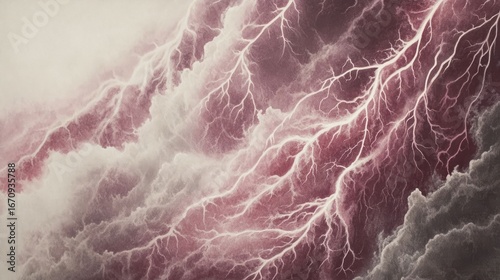 A dramatic depiction of lightning striking through dark, swirling clouds.