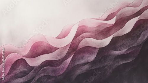 Abstract waves in shades of pink and purple create a flowing, serene composition.